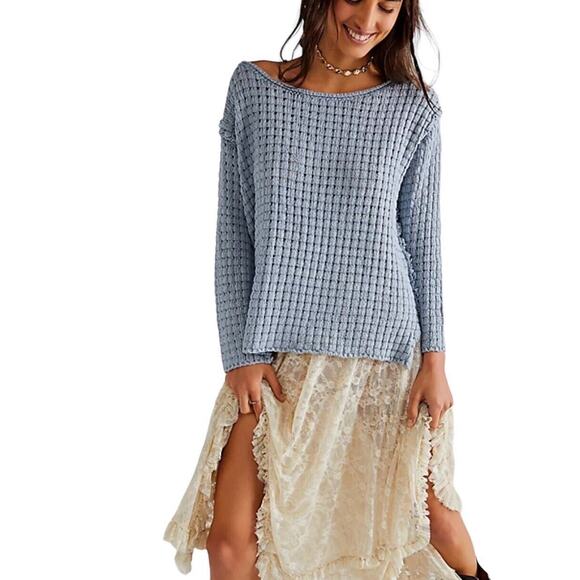 Free People Beach Size S Sweater Margot Open Chunky Knit LS Current Raw Seams - Picture 2 of 8